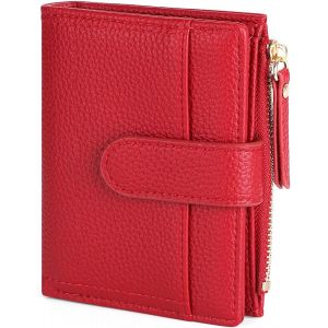 KALANKA-Portefeuille Femme Cuir, Porte Monnaie Femme Petit Portefeuilles et Porte-Cartes avec Fermeture éclair Poche à Monnaie, Rouge - Neuf