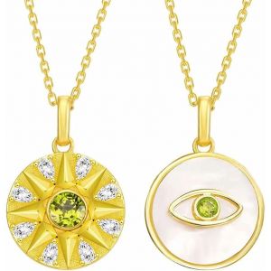 Kal-Collier Pendentif Pierre De Naissance Pour Femme: 925 Argent Sterling Rubis De Juillet Péridot D'août Saphir De Septembre Collier Oeil De Démon Collier Bleu Vert Rouge Zircon Cubique Chaîne Ajust - Neuf