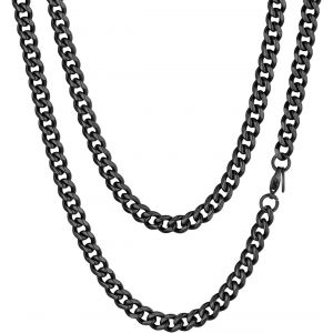 Kal-Chaine Homme Acier Inoxydable Collier Gros Maille Cubain Enfant Garcon Gourmette Massif Ras De Cou Punk [Argent/Noir/Plaque Or-Largeur: 3/6/9/12 Mm; Longeur: 36/46/51/55/61/66/71/76 Cm] - Neuf