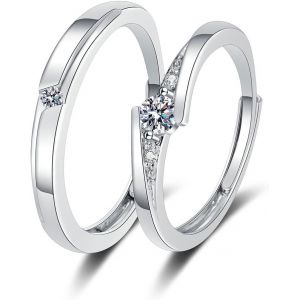 Kal-2pcs Couple Anneaux Set, Bague De Fian&ccedil;ailles Mariage R&eacute;glable, Bague Acier Inoxydable Promesse/Classique Anneau/Destin&eacute;e/D'amour &Eacute;ternel/Lettres/Forme D'amour Bijoux Mariage Cadeau - Neuf