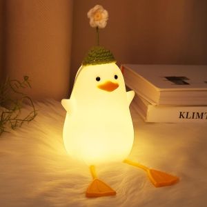 Veilleuse Canard En Silicone Pour Enfants, Lampe En Forme D'Animal Pour La D&eacute;coration De La Table De Chevet &Agrave; La Maison, Contr&ocirc;le Tactile &Agrave; Intensit&eacute; Variable Et Minuterie, Cadeau Pour - Neuf