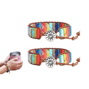 Lot De 2 Bracelets En Cuir &Agrave; 7 Chakras Pour Hommes Et Femmes - Bijoux D'amiti&eacute; - Neuf