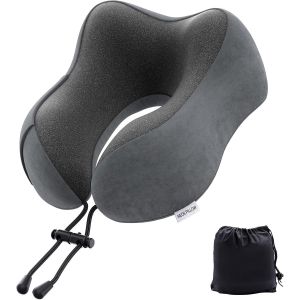 KALANKA-Oreiller de voyage en mousse &agrave; m&eacute;moire de forme l&eacute;ger et rapide pour avion, train, voiture, coussin de soutien du cou pour voyage, camping (gris fonc&eacute;) - Neuf