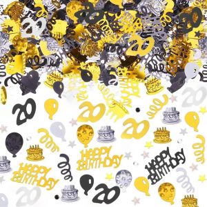 Confettis 20e Anniversaire D&eacute;coration de Table - Joyeux D&eacute;coration d`Anniversaire Confettis Or Noir D&eacute;cor de F&ecirc;te pour Femme Homme, 15g - Neuf