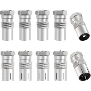 10 Pièces Adaptateur de F Mâle à Mâle Femelle Coaxiale RF, TV 9.5 5 Mâle & 5 Femelle vers Connecteur à Vis de Type F Convertisseur,Adaptateur Antenne TV Femelle Mâle vers F Mâle,Plaqué Nickel - Neuf