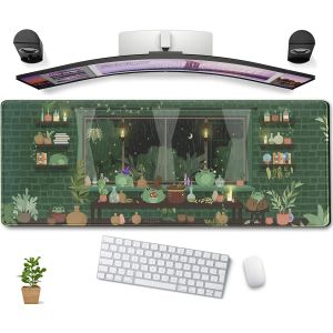 Tapis De Souris Motif Chats Mignons Animés Et Feuilles Vertes Kawaii, Taille Xxl, Grand Tapis De Souris Étendu Pour Jeux Vidéo, Pour Ordinateur Portable, Clavier, Artistique, Tapis De Bureau Pour - Neuf