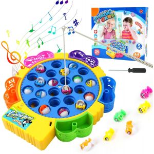 MDY-Jeu de pêche Magnetique, Jeu de Pêche Électriques, Jouet Enfant Jeux Montessori avec 24 Poissons et 5 Cannes à Pêches, Jouets Educatif Musical, Jeux Enfants Cadeau 3+ Ans - Neuf
