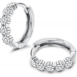 Kal-Petites Cr&eacute;oles 925 Argent Sterling Pour Femmes Filles Fleur Zircone Cubique Huggie Boucles D'oreilles Hypoallerg&eacute;nique Cartilage Boucles D'oreilles - Neuf
