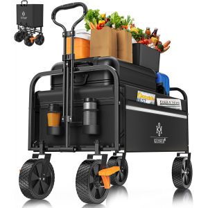 Chariot De Transport Pliable - Charge Maximale : 150 Kg - Pneus En Pvc À 360° - Avec 2 Poches Filet, Poche Latérale Et Housse - Sans Toit - Orange - Neuf