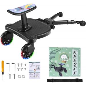 Asfasfq-Bugykido Planche Poussette Universelle Avec Roue Led, Planche Poussette Avec Siege, Marche Pied Poussette Pour Bébé Avec Roues Flash, Compatible Avec 99% Des Poussettes, Contient 25kg - Neuf