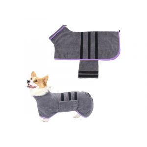 Peignoir Pour Chien - Absorbe L'humidit&eacute; Et S&egrave;che Rapidement - Gris - Taille L (Longueur Du Dos 45-54 Cm) - Neuf