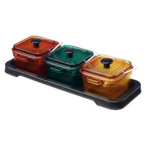 Ensembles De Vaisselle En Plastique Condiment Pots Carr&eacute; Clair Assaisonnement Coffret Avec Plateau De Service Pour Des Ustensiles De Cuisine, Titulaire - Neuf