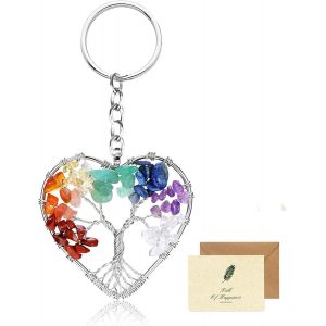 Kalanka-Arbre De Vie Porte Clef Original, 7 Chakra Gu&eacute;rir Cristal Arbre De Vie Porte Clef Femme Chic Bijoux Pendentif Porte Cl&eacute; Porte Bonheur Avec Carte - Neuf