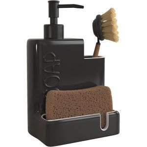 KAL-Distributeur De Savon Avec Porte-Éponge Et Porte-Brosse, Distributeur De Savon À Vaisselle En Céramique, Organisateur De Savon Liquide 3 En 1 Avec Entonnoir Pour Évier De Cuisine, Comptoir, - Neuf