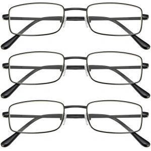 Lunettes De Lecture Carrées Rectangulaires En Métal Bloquant La Lumière Bleue Avec Charnière À Ressort Pour Hommes (3*Noire +3.5) - Neuf