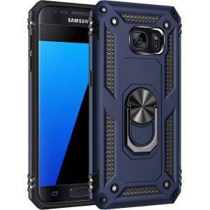 Kal-Coque Pour Samsung Galaxy S7, Étui De Protection Slim Soft Tpu + Pc,Heavy Duty, Slim Dual Layer Protective Housse Etui Coque Avec Support De Bague En Métal, Bleu - Neuf