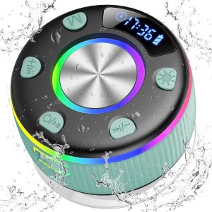 Enceinte Douche Bluetooth 5.3, Enceinte Bluetooth Etanche Ip7, Haut-Parleur De Douche Avec Appel Bluetooth, Ventouse Puissante, Led Lumière, 360° Stéréo Enceinte Sans Fil, 8H Bluetooth Speaker, Gris - Neuf