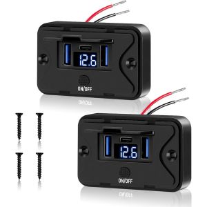 Senior-2 Pièces 72W Usb Chargeur De Voiture 12V Avec Voltmètre Double Qc3.0 Usb & Pd3.0 Type C Chargeur Rapide De Téléphone Portable Etanche Avec Interrupteur Pour 12 V / 24 V Caravane, Voit[L271] - Neuf