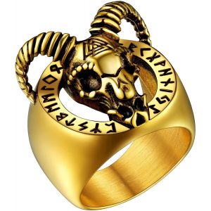 Tianyi-Chevalière Satanique Homme Personnalisable,Bague Sigil De Lucifer/Croix De Léviathan,Acier Inoxydable/Or/Noir,Taille 54-72,Bijoux Gothique Satan Biker (Boîte Cadeau) - Neuf