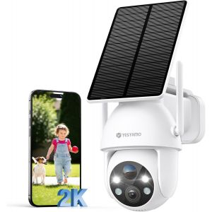 2K Camera Surveillance Wifi Exterieure Sans Fil Solaire, 2.4Ghz Camera Exterieur Solaire Avec Panneau Solaire, 360° Ptz, Vision Nocturne Couleur, Audio Bidirectionnel, Pir Sirène(Blanc) - Neuf