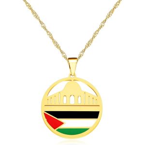 Collier Palestine En Acier Inoxydable,Pendentif Dôme,Bijoux Calligraphie Arabe Islamique,Cadeau Religieux Musulman Pour Hommes Et Femmes Y5137 - Neuf