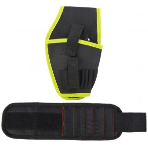 Sac banane pour perceuse electrique, pochette ceinture + bracelet magnetique, tournevis, cle, sac de rangement (jaune) - Neuf
