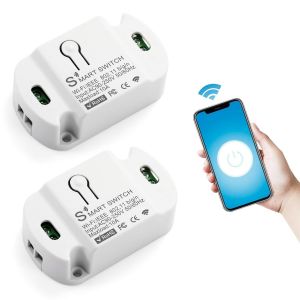 CHECARZHN--NO1-2Pcs Interrupteur Wifi, Interrupteur Connecté Alexa, Interrupteur Sans Fil, Mini Alexa Interrupteur Avec Tuya Smart Life App Télécommande, Wifi Interrupteur Relais Module Compatible Al - Neuf