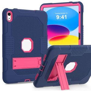 Coque En Silicone Robot Contrasté Pour Ipad 11 11e Gén / 10.9 10e Gén 2022/2025 - Bleu Marine Et Rose Rouge - Neuf