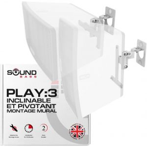 Play 3 Paire De Supports Muraux Blanc Compatibles Avec Sonos Play:3 Uniquement, Lot De 2, M&eacute;canisme De Pivotement Et D'inclinaison R&eacute;glable, 2 Supports De Montage Comprenant Toutes Les Fixations - Neuf
