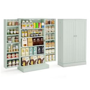 Buffet de Cuisine 104CM COSTWAY, Portes Ouverture &agrave; 180&deg;, &Eacute;tag&egrave;res R&eacute;glables, Kit Anti-Basculement, pour Salle &agrave; Manger Salon, Vert - Neuf