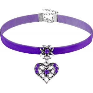 Kal-Collier Edelweiss Pour Femmes Avec Pendentif De Coeur Et Edelweiss Ras De Cou Élégant Collier Bavarois En Strass(Violet) - Neuf