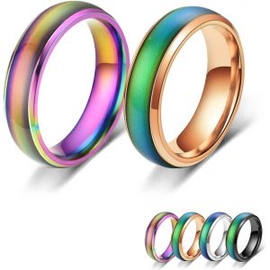2 Pcs Anneaux D'humeur, Bague D'humeur, Humeur Changeante De Couleur En Acier Inoxydable, Pour Petit Ami Petite Amie F&ecirc;te Anniversaire Saint Valentin Anniversaire - Neuf