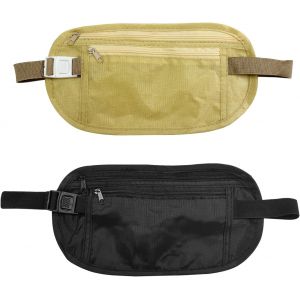 CAUC-Ceinture d'argent dissimul&eacute;e 2 pi&egrave;ces, Sac de Taille de s&eacute;curit&eacute; antivol, &eacute;lastique r&eacute;glable, &eacute;tanche, pour sport, Voyage, pour t&eacute;l&eacute;phone Portable, esp&egrave;ces (Beige, Noir) - Neuf