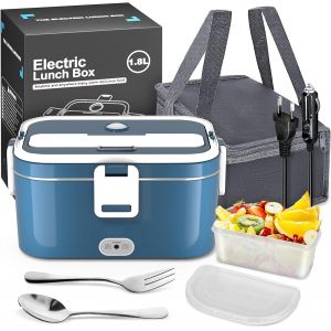 Ulteronixshop-Gamelle Chauffante Electrique 1.8L, Lunch Box Chauffante 120W Chauffage Rapide, 12V/24V & 220V/240V, Bo&icirc;te Repas Isotherme avec Sac et Accessoires, Facile &agrave; Nettoyer pour Maison, Bureau - Neuf
