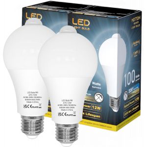 Ampoule Détecteur De Mouvement, Ampoule Led E27 Capteur Pir, Blanc Froid 6000k 12w 1200lm Ampoules D'éclairage De Sécurité Automatiquement Allumées/Éteintes Pour Couloir, Garage, L[Amp742804] - Neuf