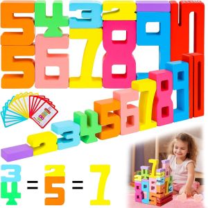 KALWL-Lot De 20 Blocs De Construction En Bois,Pour Apprendre Les Chiffres Montessori,Multicolores À Partir De 3 Ans,Jouets Pour Garçons Et Filles - Neuf