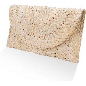 Pochette d'embrayage en Paille,Femmes Paille Sac &agrave; Main Enveloppe Embrayage Plat Sac De Plage d'&eacute;t&eacute; Tiss&eacute;s,Boho Sac Bourse Portefeuille pour Soir&eacute;e - Neuf