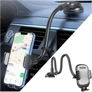 KAL-Support De Téléphone Portable Pour Voiture Avec Ventouse, Support Téléphone Pour Tableau De Bord Et Pare-Brise Voiture, Support Téléphone Portable Flexible En Col Cygne Pour Voiture(Gris) - Neuf