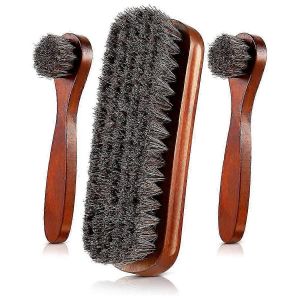 3 Pi&egrave;ces Horsehair Shoes Polish Brushes Kit Leather Shoes Boot Care Clean Polish Daubers Applicateurs - Neuf