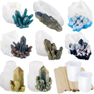 30 Pcs Silicone Moule Pour Bijoux, 8 Pcs Moules En R&eacute;sine De Silicone Grappe De Cristal Moule Silicone R&eacute;sine &Eacute;poxy Bijoux Pour Collier Porte-Cl&eacute;s Artisanal, D&eacute;coration De La Maison - Neuf