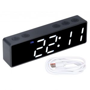 Hjlian Minuterie D'entrainement Numerique A Led, Horloge De Bureau Electronique Multifonctionnelle Pour Chambre A Coucher, Salle De Fitness (Cadre Noir, Affichage Vert Et Blanc) - Neuf