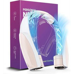 Ventilateur de Cou Portable, 6 Vitesses Ventilateur Cou Climatiseur Rechargeable 8000 mAh, 360° Cooling Ventilateur de Cou Silencieux Libres Sans Pale pour Bureau Voiture Camping Exterieur Noir - Neuf