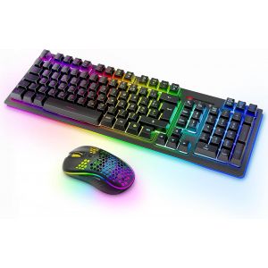 Ensemble Clavier Et Souris Gamer Sans Fil Rgb Rétroéclairés, Rechargeable 2,4 G Clavier De Jeu Sans Fil Avec Ensemble Souris Ergonomique Filaire Double Mode, Pour Pc/Laptop/Windows/Mac/ ¿ Noir - Neuf