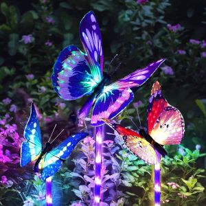 lumières solaires jardin extérieur, 3 pièces umières papillon solaires avec lumières de chemin de fleurs solaires à LED multicolores pour jardins, terrasses, pelouses, cours - Neuf