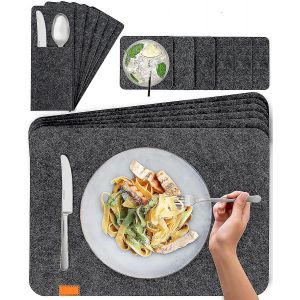 Sets De Table En Feutre Avec Dessous De Verre, Pochettes &Agrave; Couverts Et Napperons (Lot De 6). Set Isolant, R&eacute;sistant &Agrave; La Chaleur, Antid&eacute;rapant, Lavable Et Facile &Agrave; Nettoyer (4 Mm D'&eacute;paisseur). - Neuf