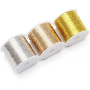 Mevronisshop-Lot De 3 Bobines De Fil De Cuivre - 0,3 Mm - Dor&eacute; Et Argent&eacute; - Fil De Cuivre Flexible Pour Bricolage - Fil Fin - R&eacute;sistant &Agrave; La Lumi&egrave;re Et L&eacute;ger - Fil Fin Pour La Fabrication De Bijoux - Neuf