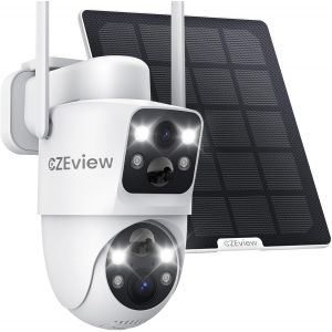 ChenQuanSarl-4Mp Caméra De Surveillance Extérieure Batterie, 360° Camera Solaire Exterieur Double Objectif, 2.4Ghz Wlan Caméra Sans Fil Avec Détecteur De Mouvement Pir, La Vision De Nuit En Couleur, - Neuf