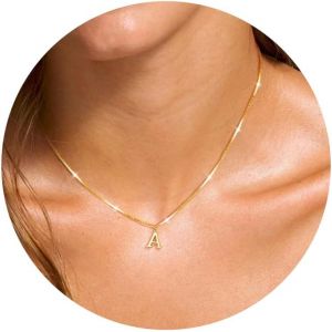 Personalised First Name Necklace Women's Gold Initial Letter Necklace With Letter A-Z Pendant 14k Gold Plated Chain Personalized Gift Woman Girl Jewellery - Neuf