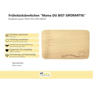 Planche &Agrave; D&eacute;couper En Bois De H&ecirc;tre Avec Gravure &laquo; Mama Du Bist Gro&szlig;artig &raquo; - Marron Naturel - 21,5 Cm - Avec Inscription Grav&eacute;e Au Laser De Qualit&eacute; Sup&eacute;rieure - Cadeau D'anniversaire Ou De - Neuf