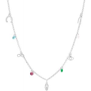 Wanda Silver Collier Pendentif Chance Argent Sterling 925, Pour Femme Avec Main De Fatima, Fer &Agrave; Cheval, Infini Et Oeil Turc, Avec Cha&icirc;ne R&eacute;glable 40 Cm - 45 Cm Chance[Col9220713] - Neuf